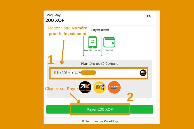 Paiement CinetPay : Choix du numéro